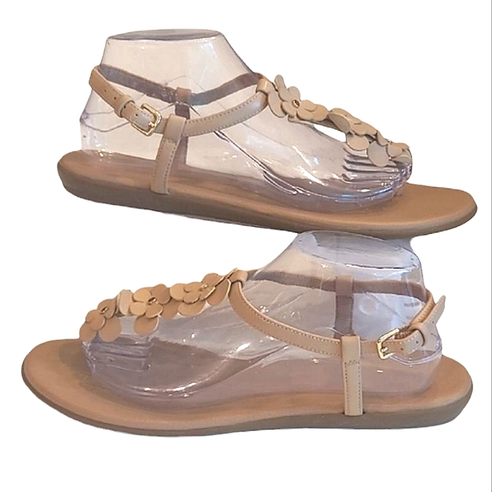 AEROSOLES A2 Floral Ankle T-Strap Sandal Strappy Flats Toe Peg Comfy Cushion